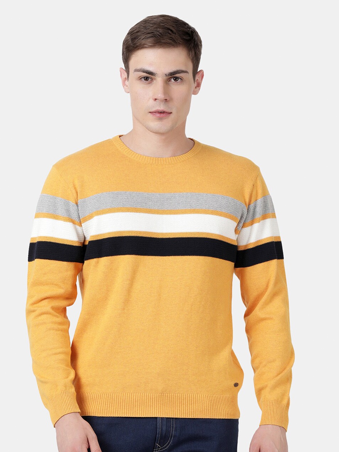 

t-base Men's Spruce Yellow Stylized Cotton Crewneck Sweater