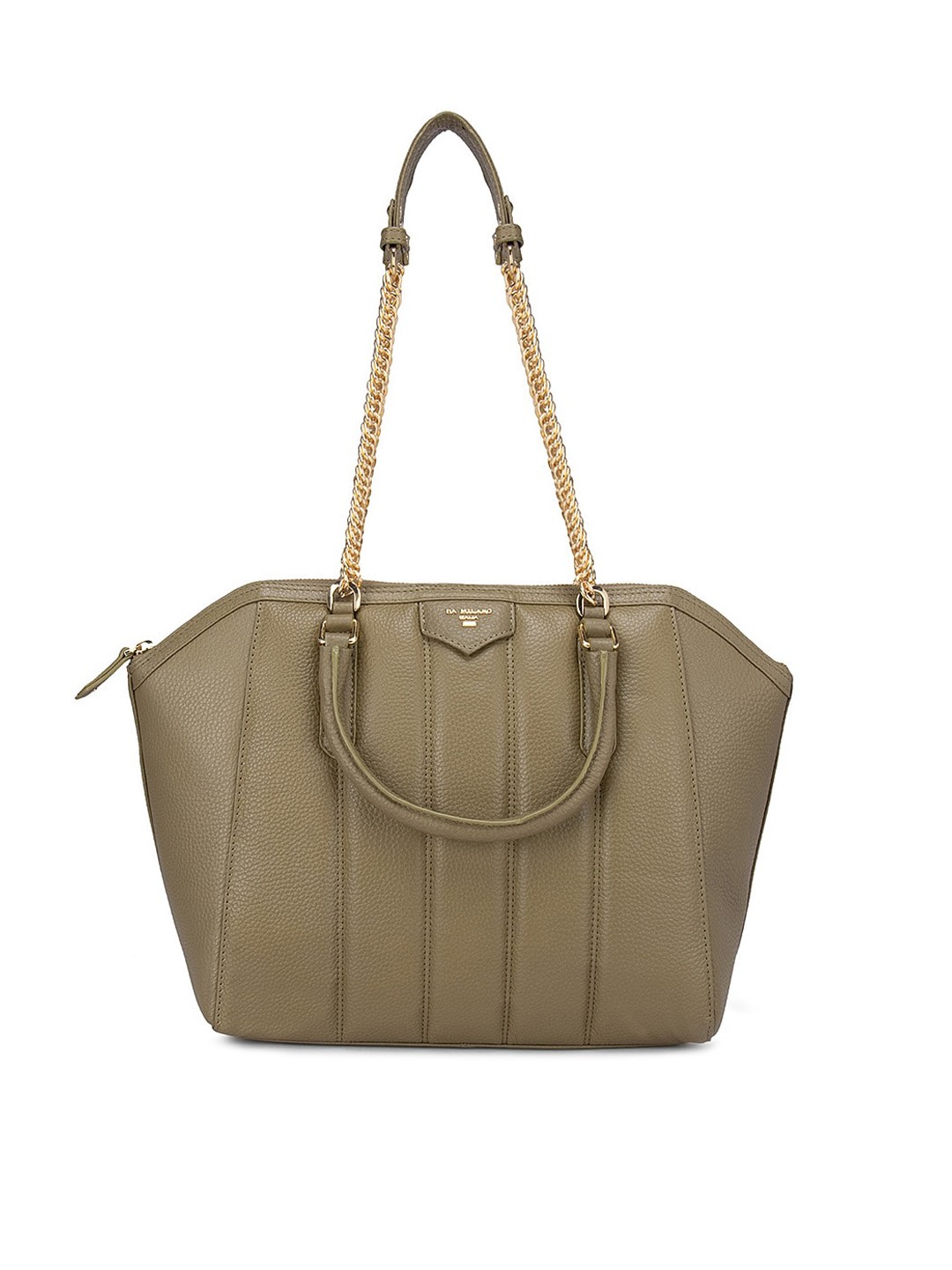 

Da Milano Green Leather Oversized Structured Shoulder Bag with Quilted