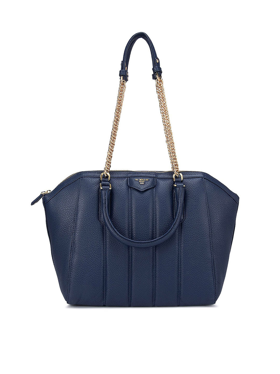 

Da Milano Blue Textured Leather Structured Shoulder Bag with Quilted