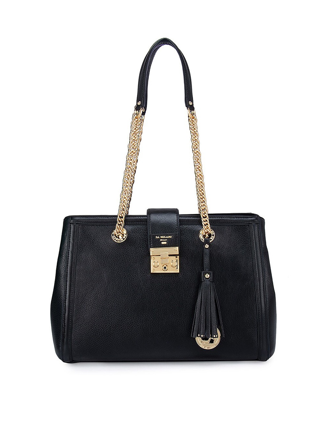 

Da Milano Black Leather Structured Shoulder Bag