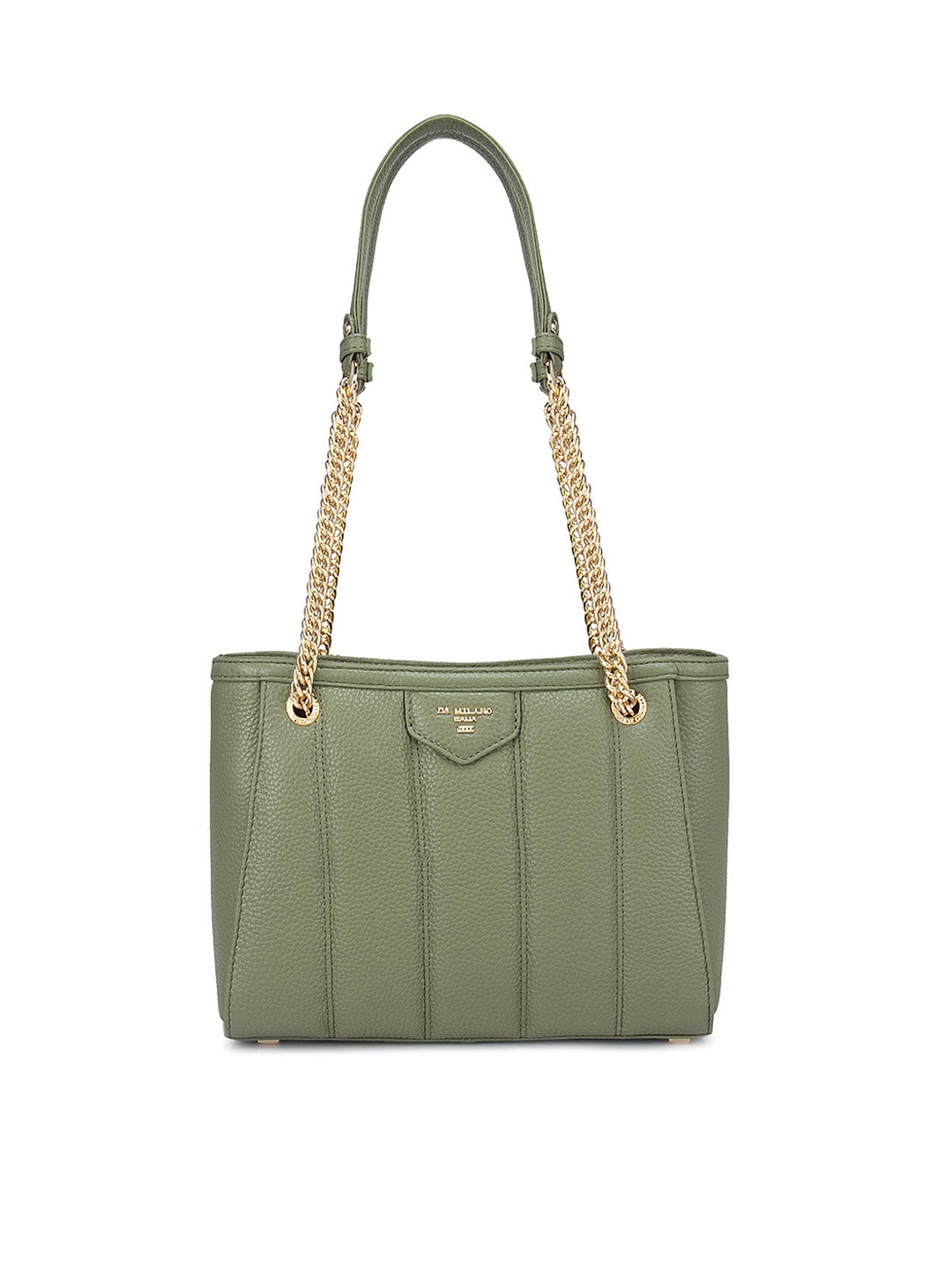 

Da Milano Green Textured Leather Structured Shoulder Bag with Quilted