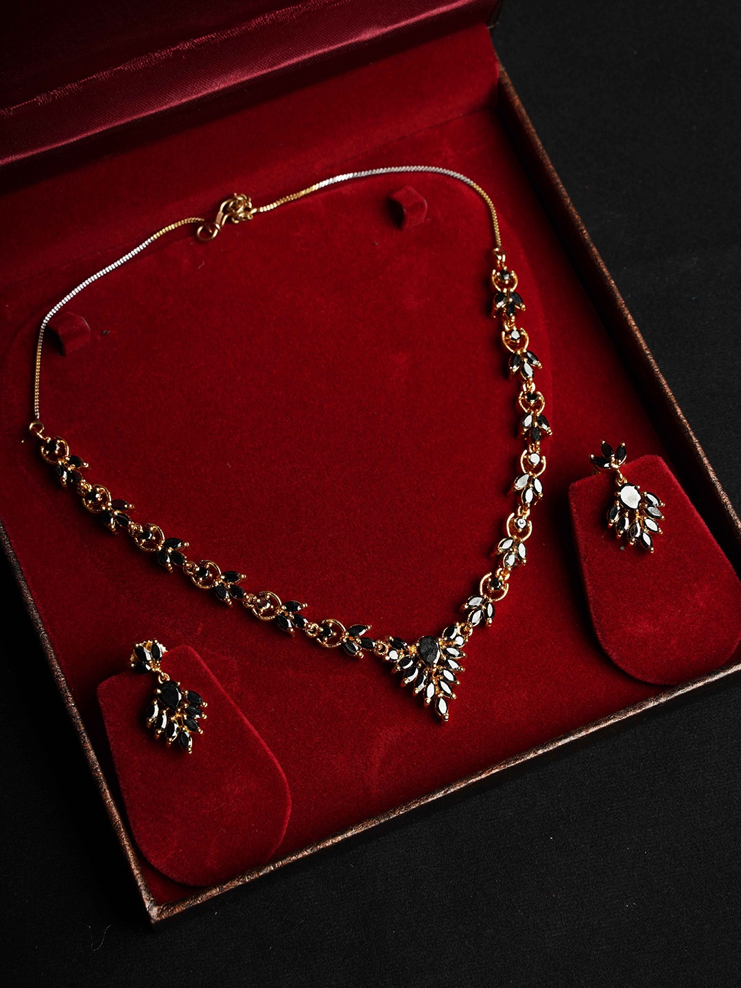 

NASTEE Gold-Plated Black Studded Jewellery Set