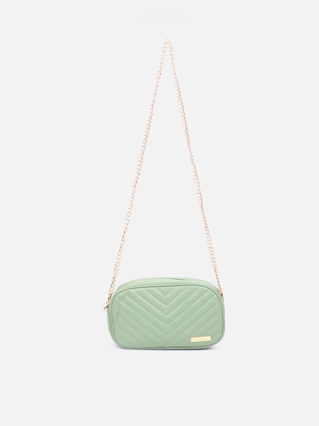 

Carlton London Green Structured Sling Bag with Quilted