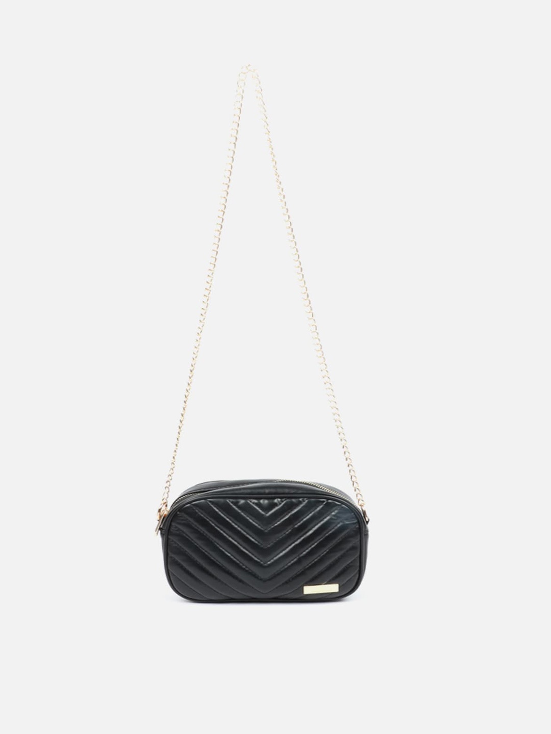 

Carlton London Black Structured Sling Bag with Quilted