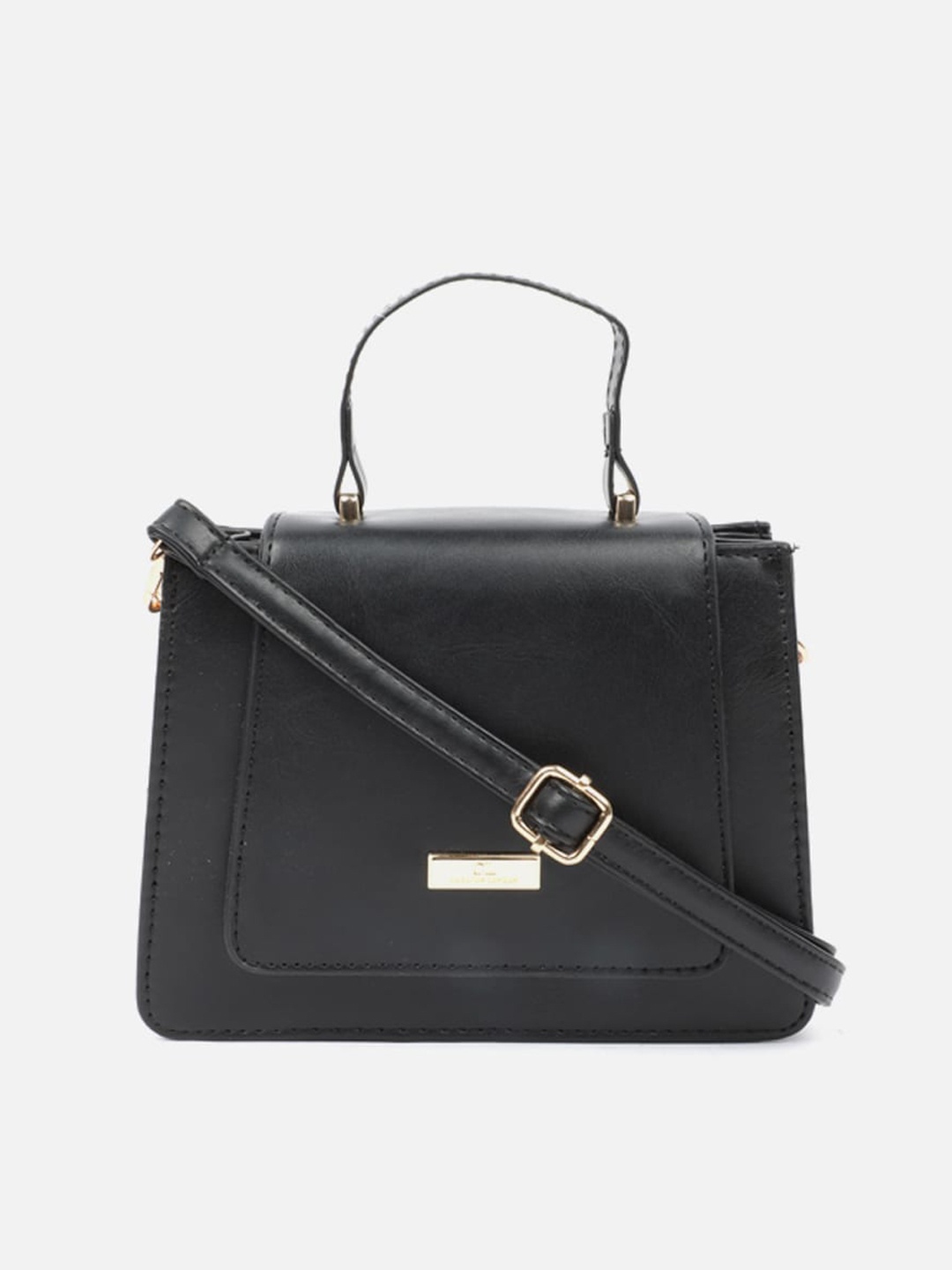 

Carlton London Solid Black Structured Satchel