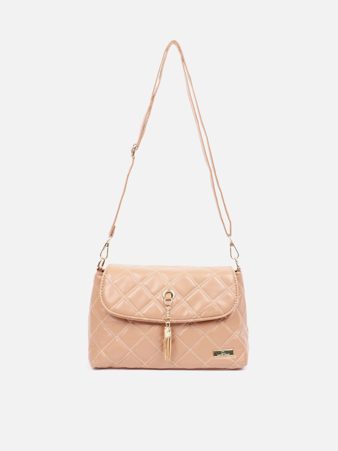 

Carlton London Tan Textured Structured Sling Bag with Quilted