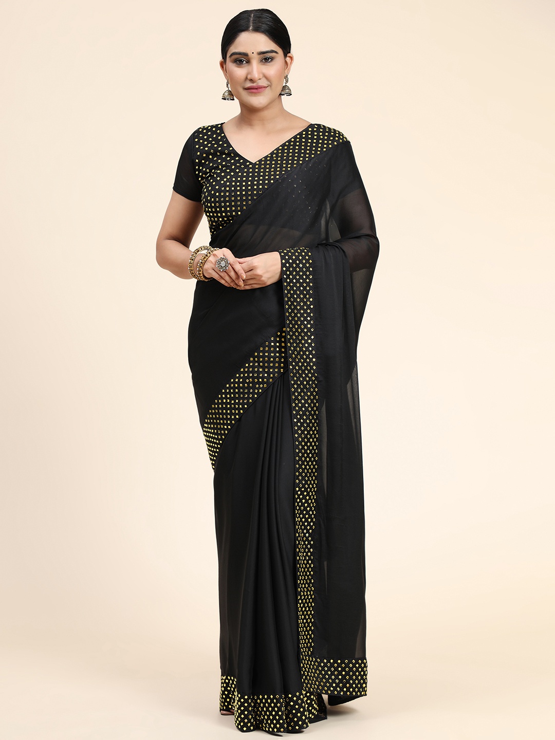

PUNYATHA CREATION Black Silk Saree