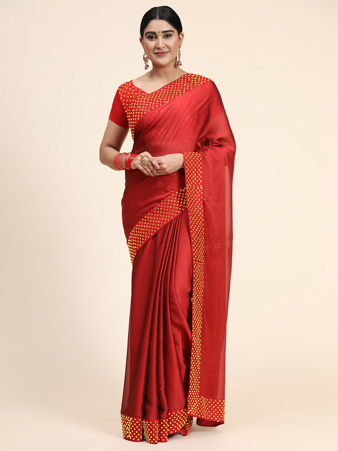 

PUNYATHA CREATION Red Pure Silk Saree