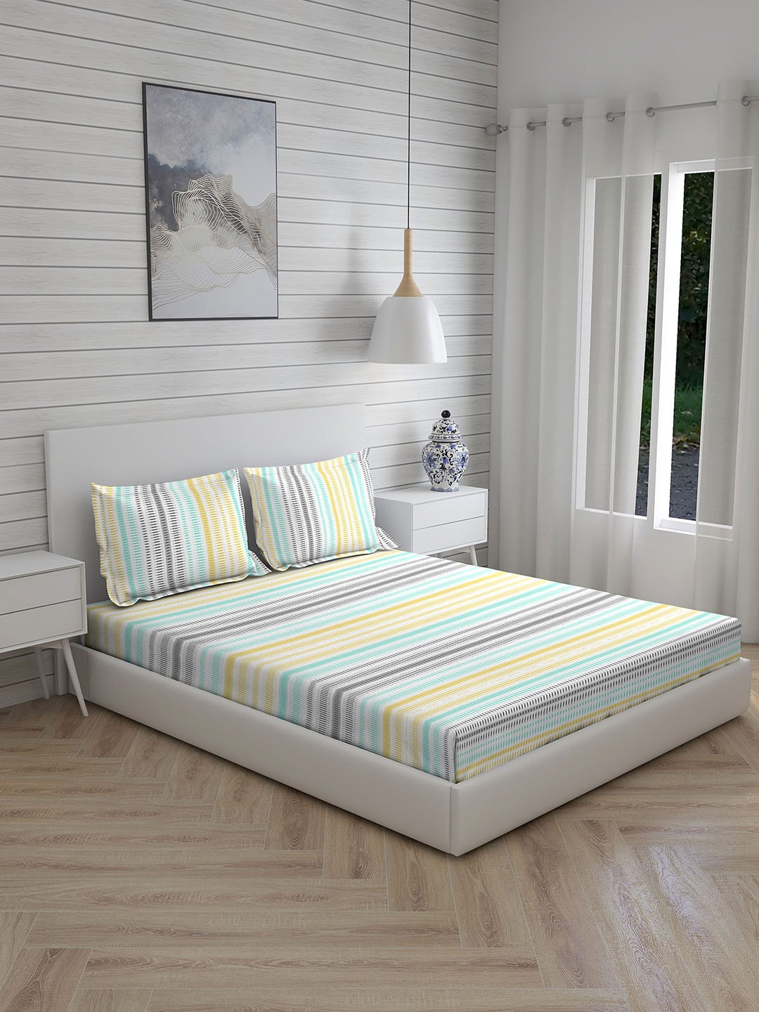 

Layers Adults Unisex Multicolored 225 TC Bedsheet with 2 pillow covers, Multi