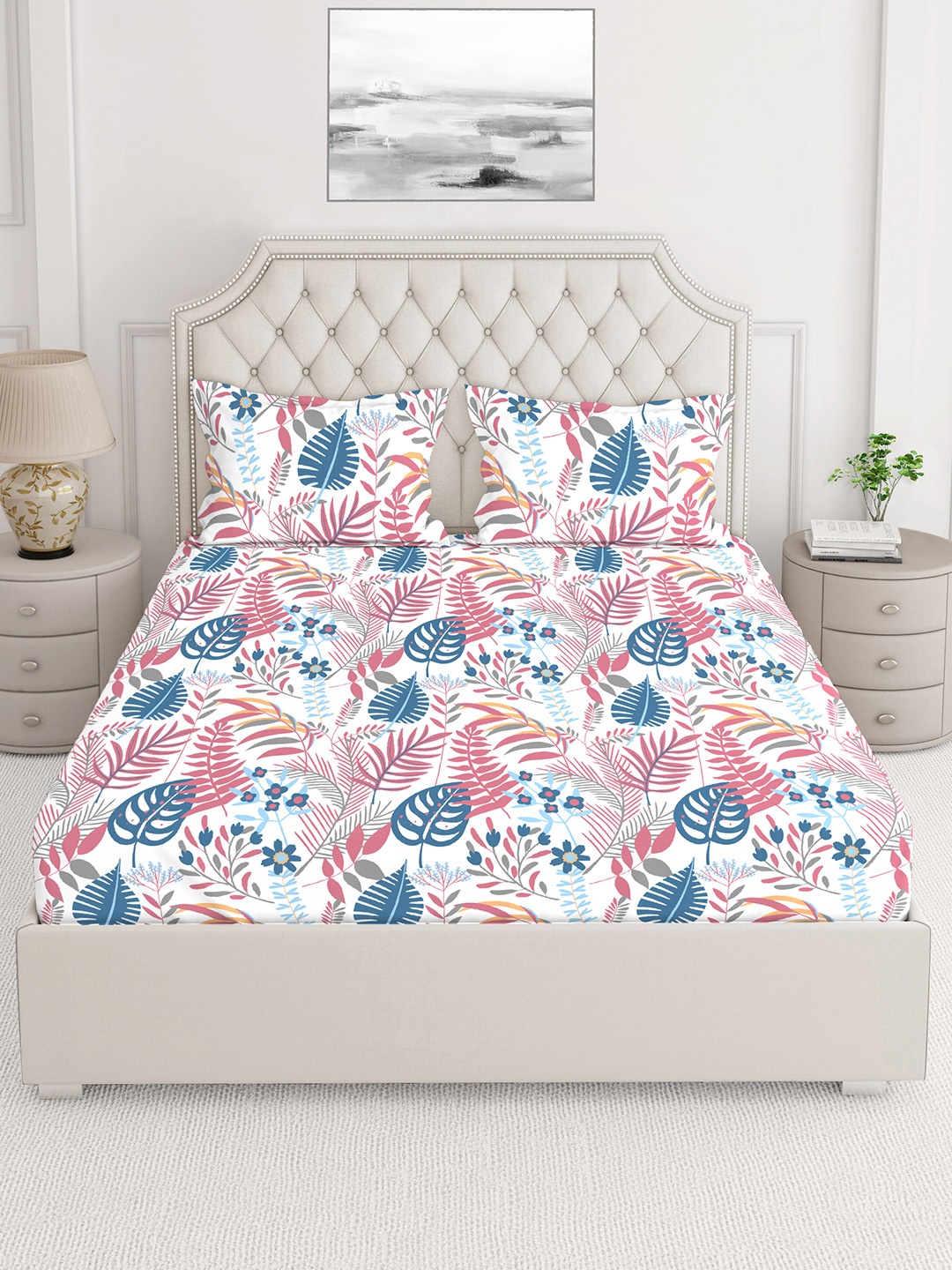

Layers Unisex Pink & White 1 Double Bedsheet & 2 Pillow Covers -TC 250