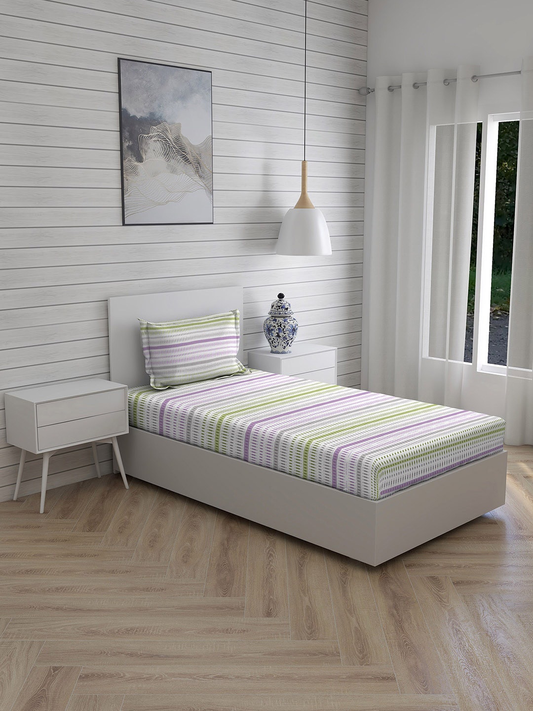 

Layers Unisex White Single Bedsheet & 1 Pillow Cover -TC 250