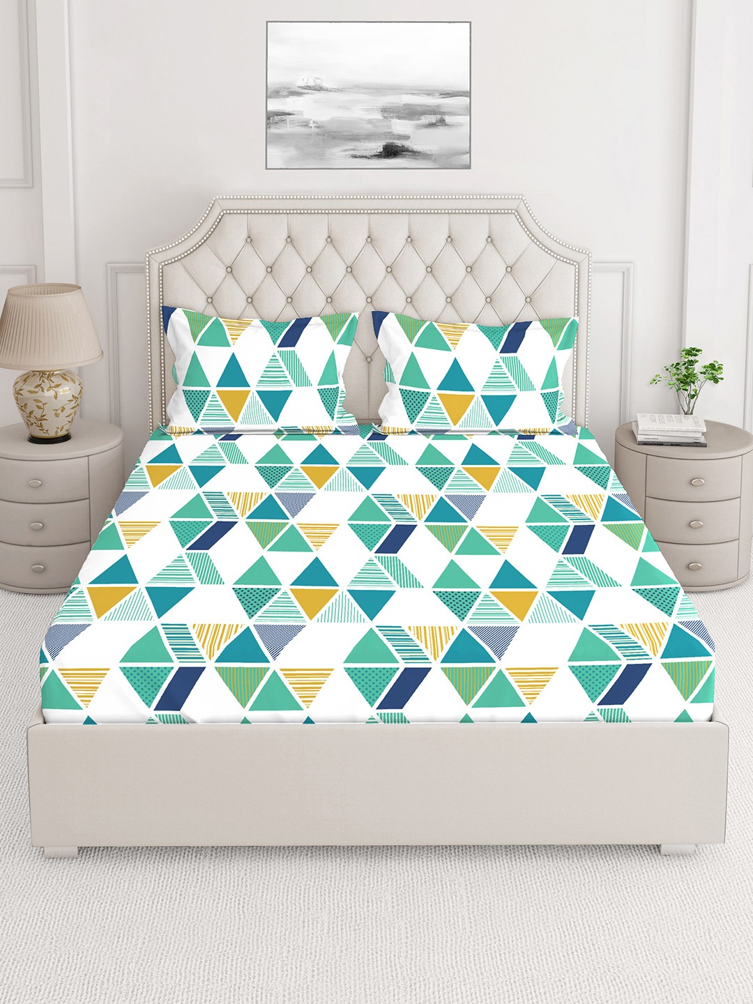 

Layers Unisex Green & white 225 TC Double Bedsheets