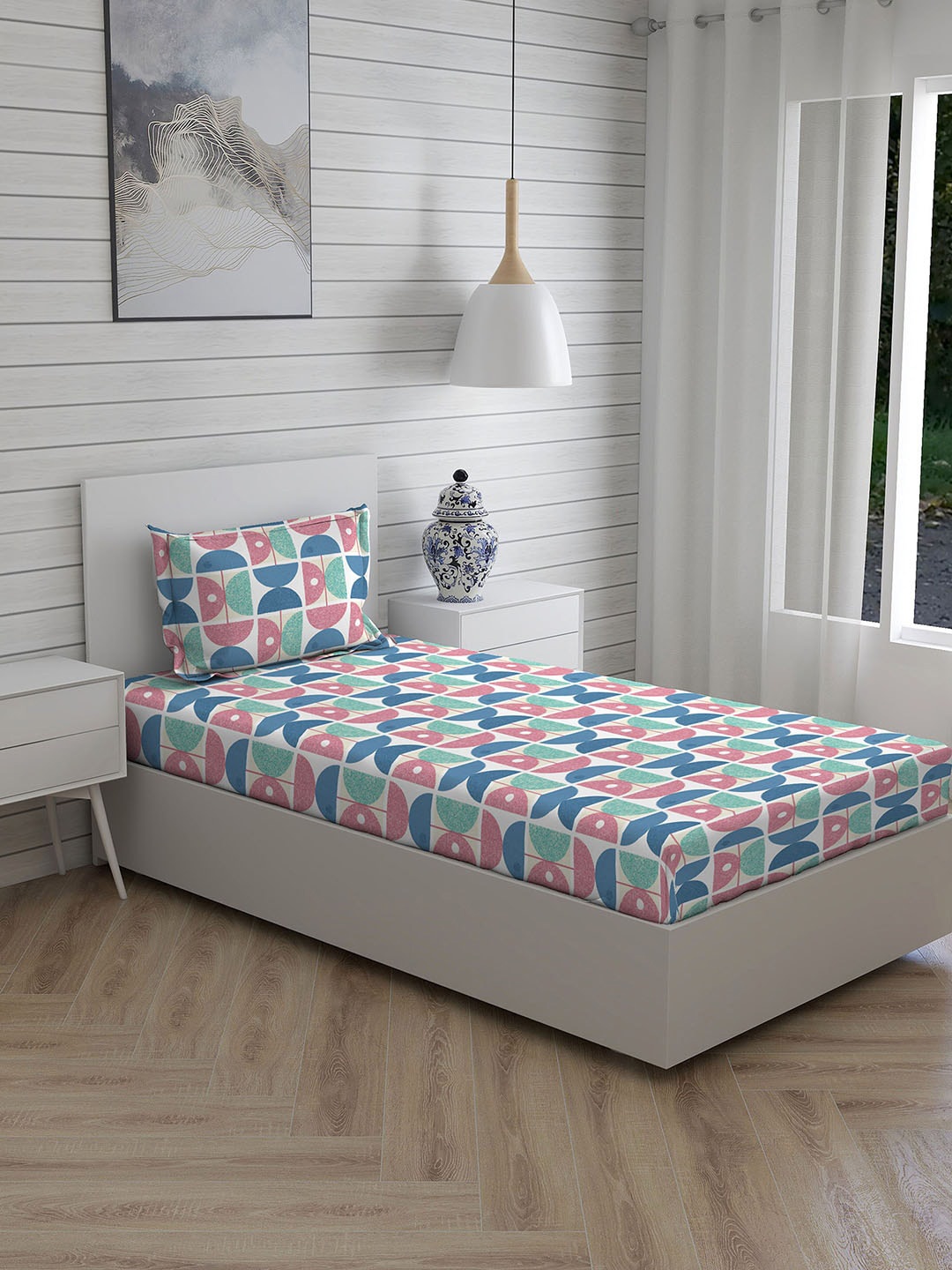 

Layers Unisex Blue ,Pink & White TC 250 Single Bedsheets