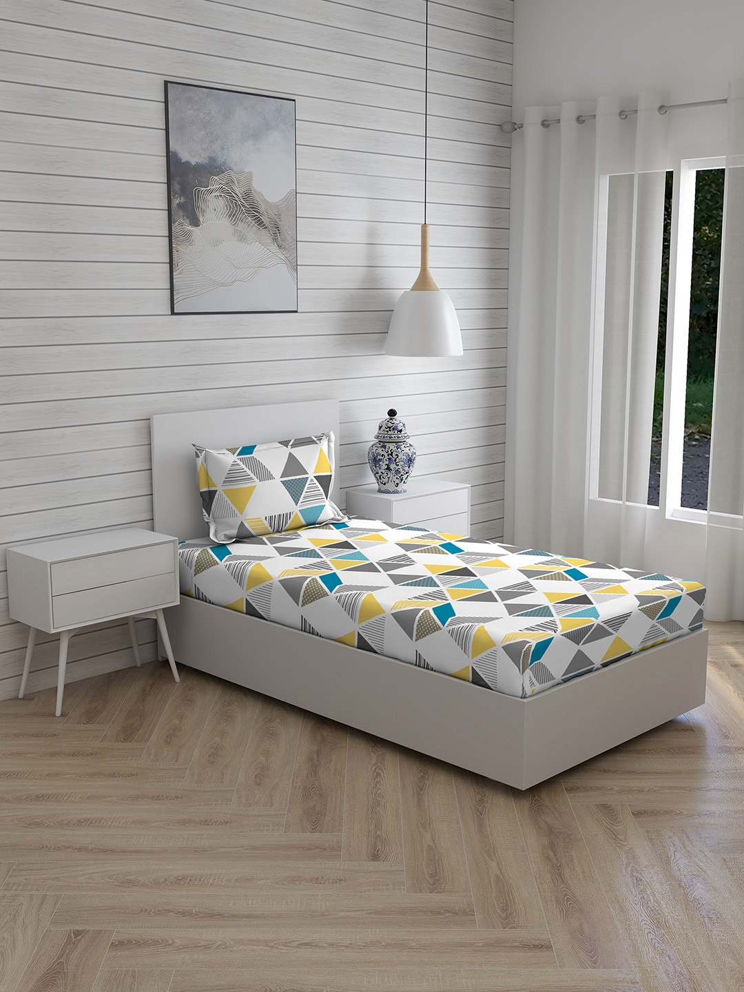 

Layers Grey & Blue 250 TC Single Bedsheet with 1 Pillow Covers