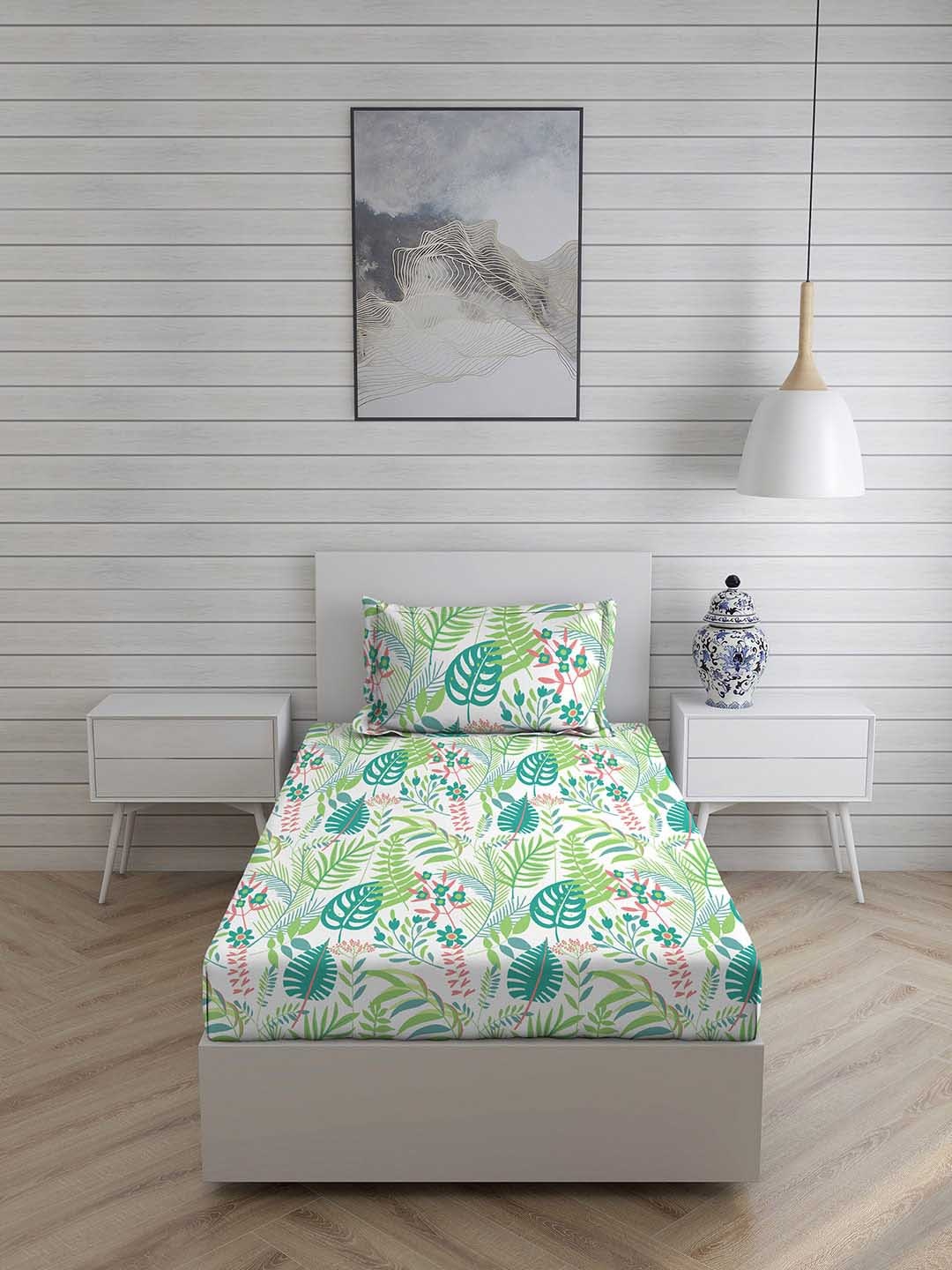 

Layers Green & White Floral 250 TC Single Bedsheet with 1 Pillow Covers