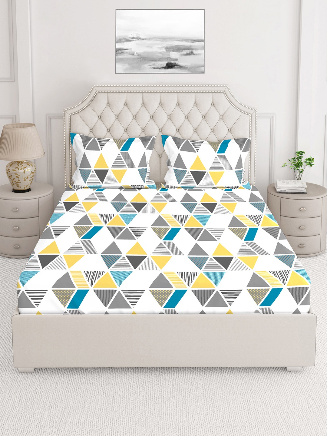 

Layers Unisex Grey Abstract Printed 225 TC Double Bedsheets