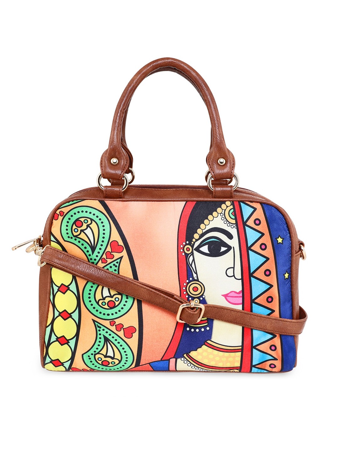 

Sabhyata Women Brown & Blue Ethnic Motifs Printed Structured Handbag