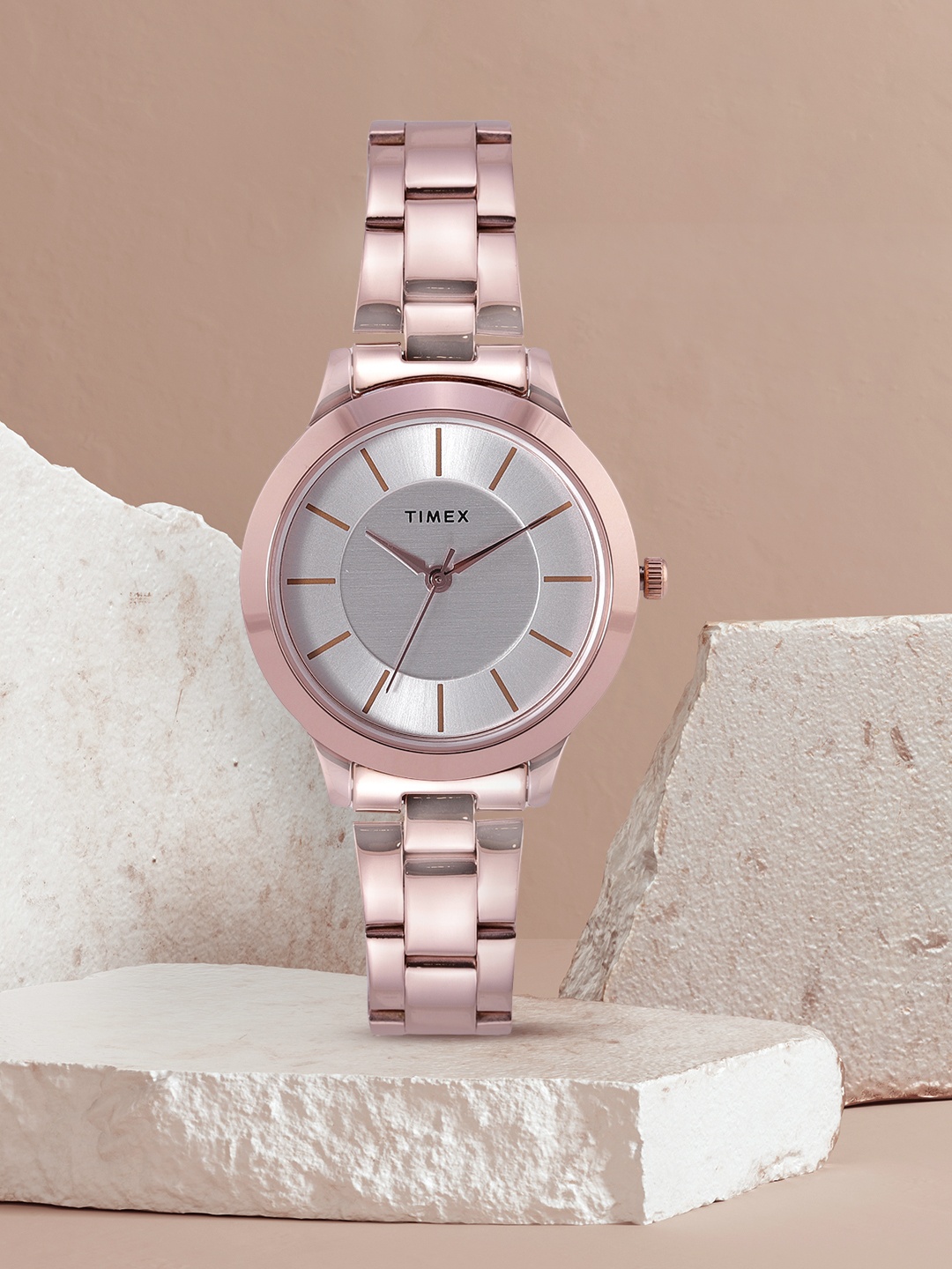 

Timex Women Silver-Toned Dial & Rose Gold Toned Bracelet Style Analogue Watch TWEL99SMU02