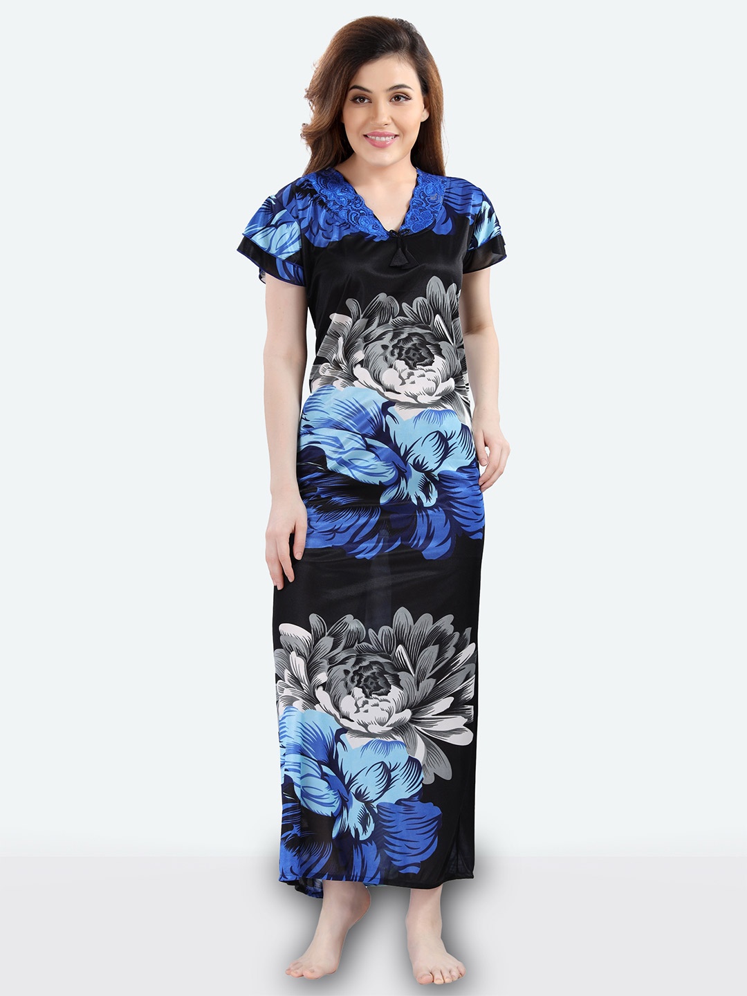 

Romaisa Black Printed Maxi Nightdress