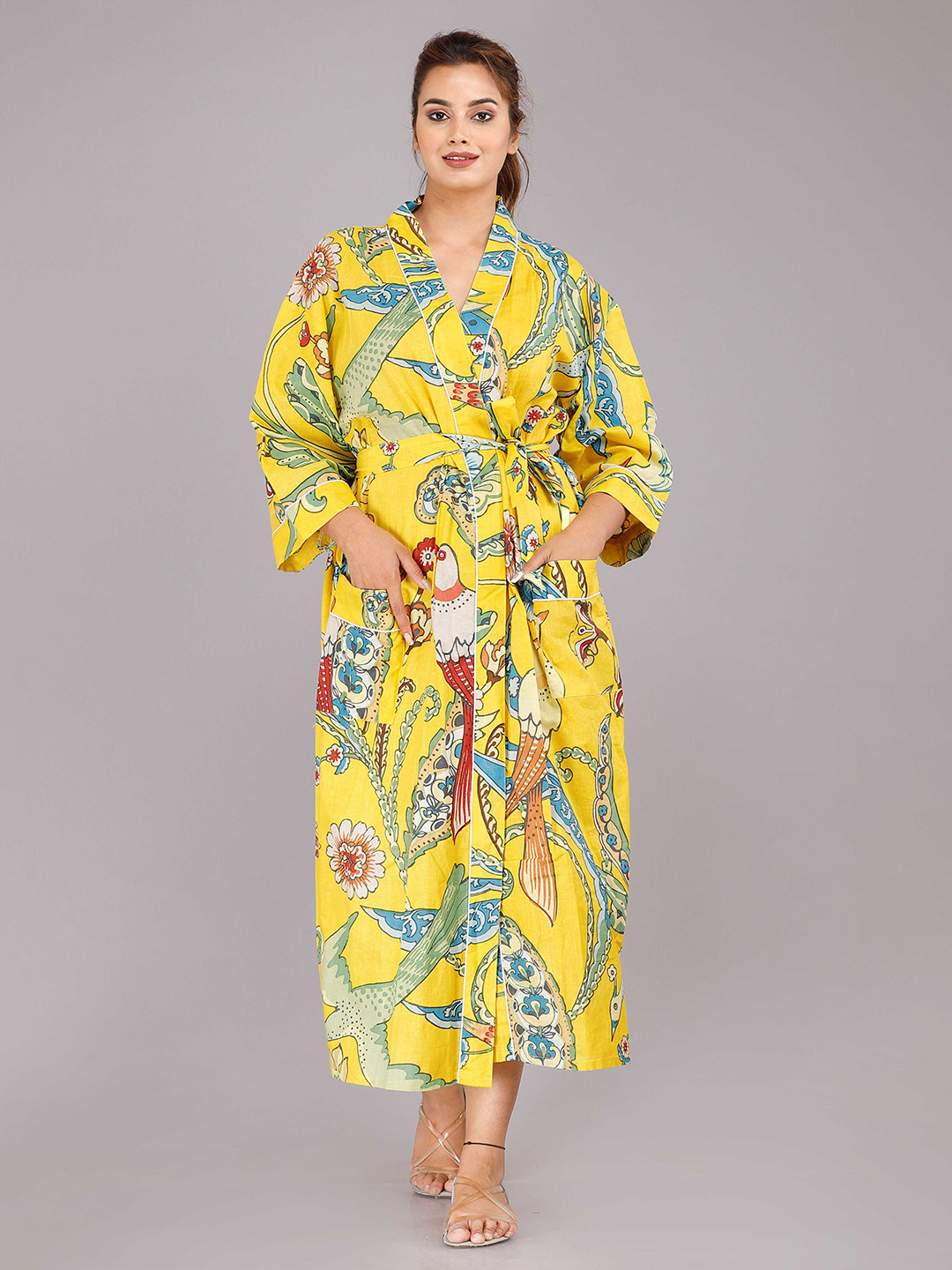 

SHOOLIN Yellow Printed Maxi Nightdress