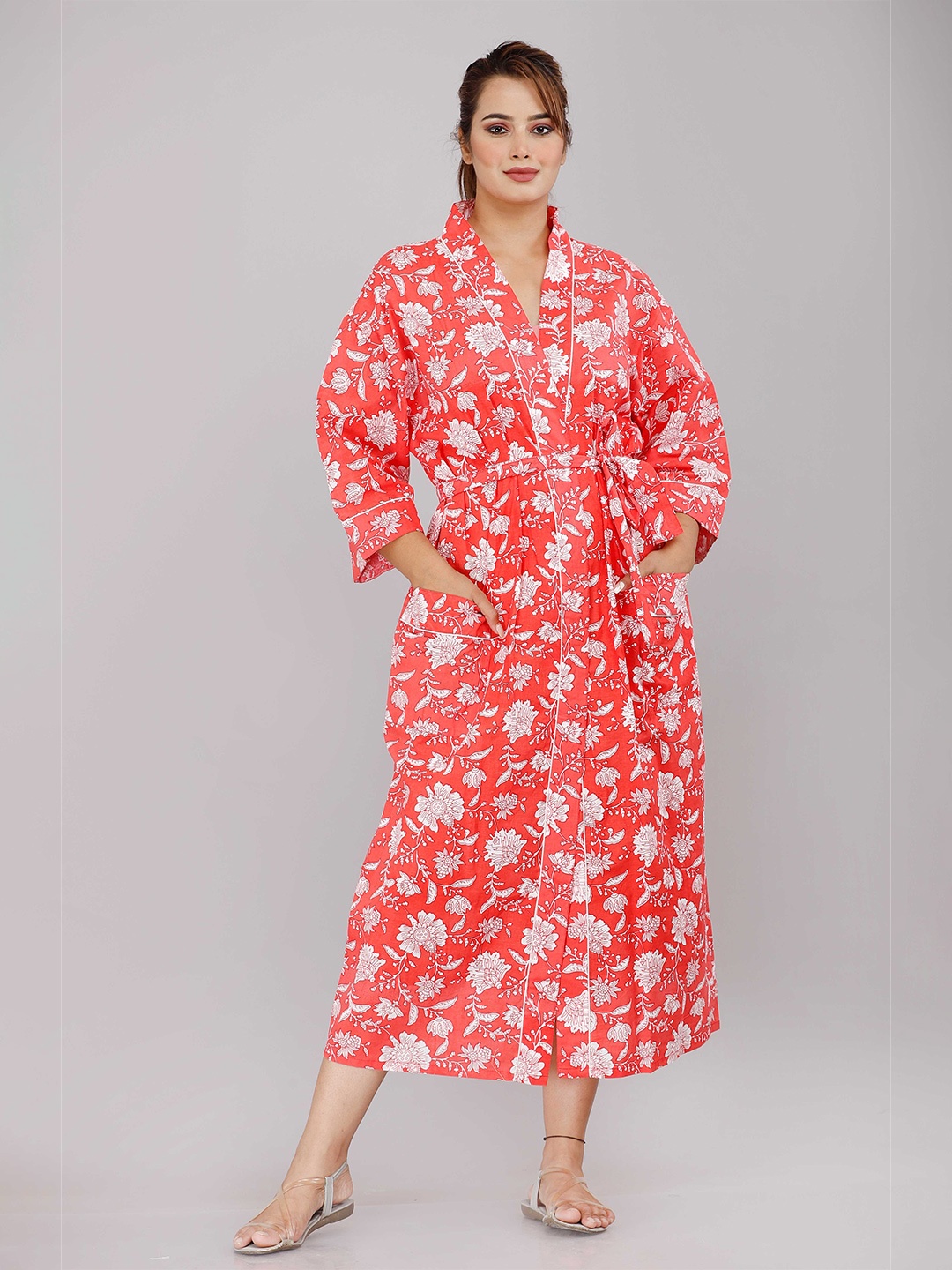 

SHOOLIN womens Red Printed Maxi Nightdress