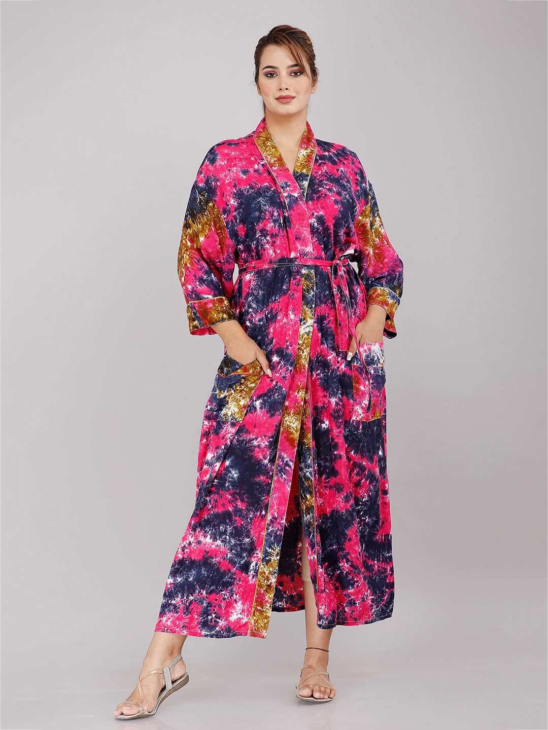 

SHOOLIN women Pink Printed Maxi Nightdress