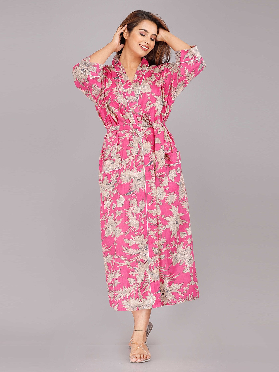 

SHOOLIN Pink Printed Maxi Nightdress