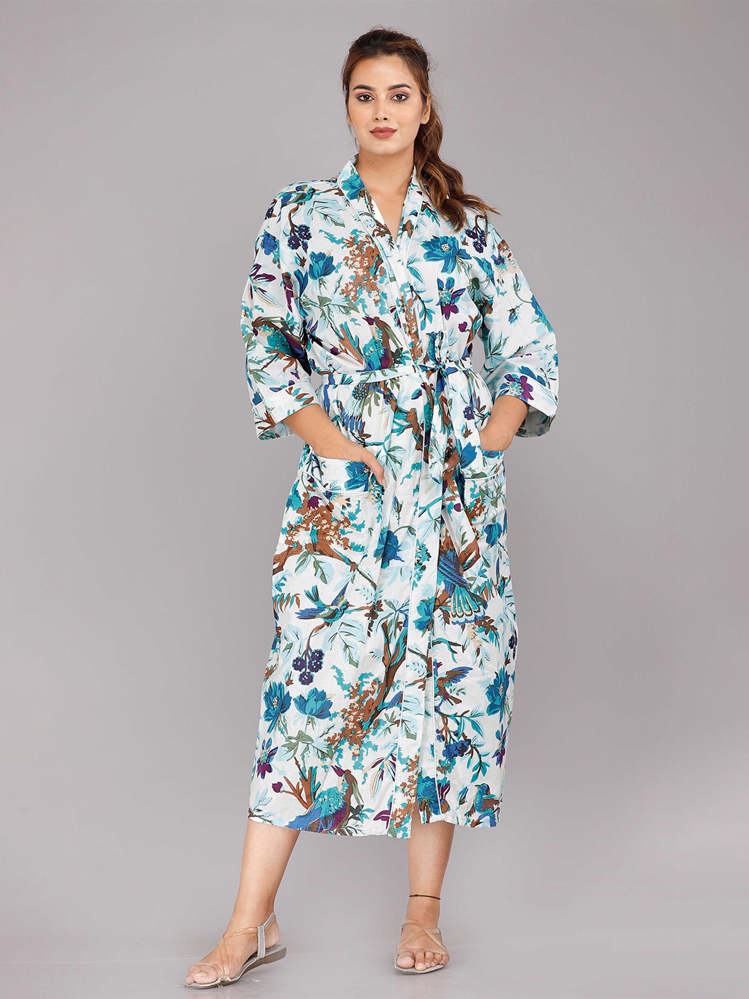 

SHOOLIN Blue Printed Maxi Nightdress