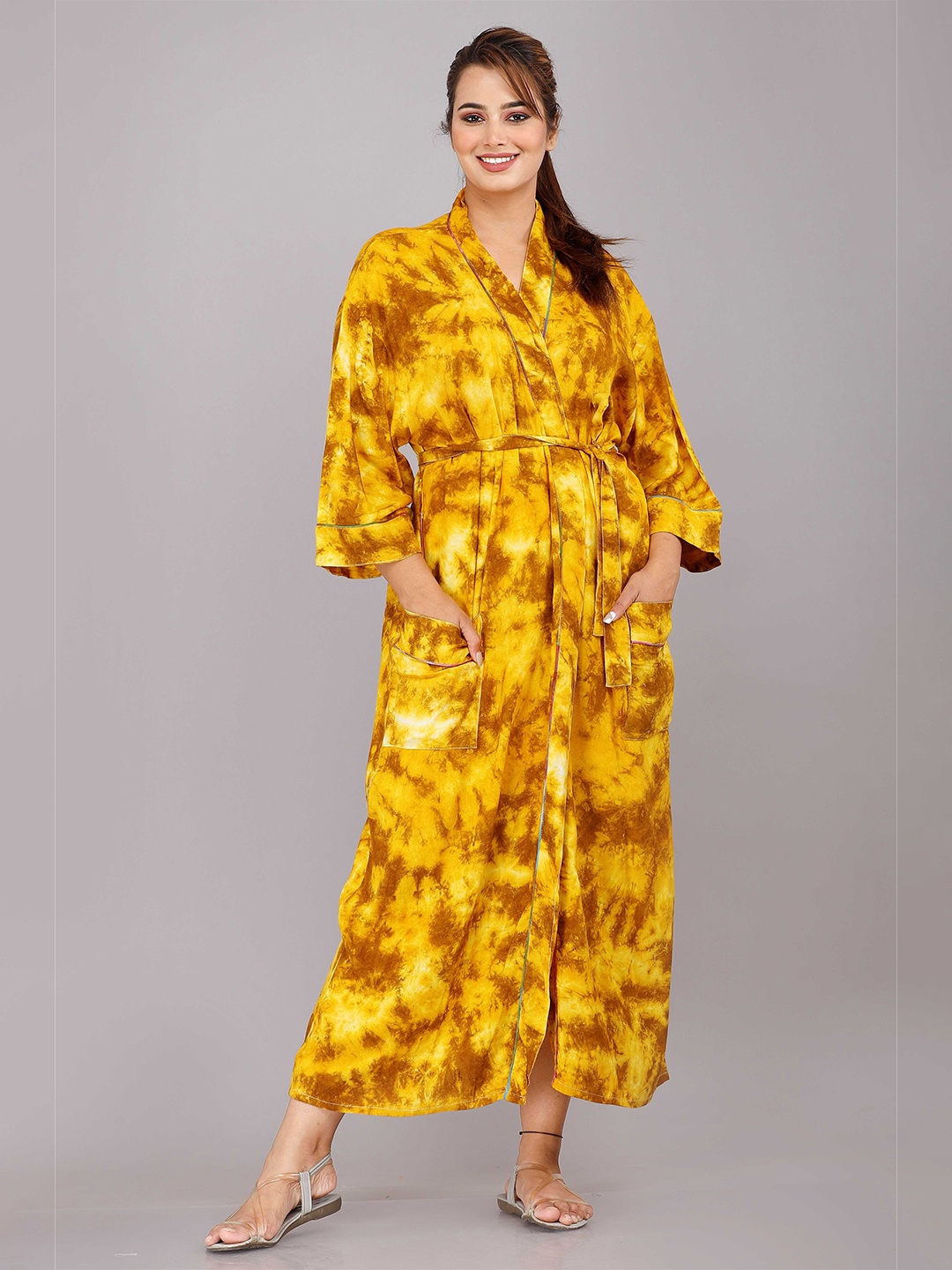 

SHOOLIN Brown Printed Maxi Nightdress