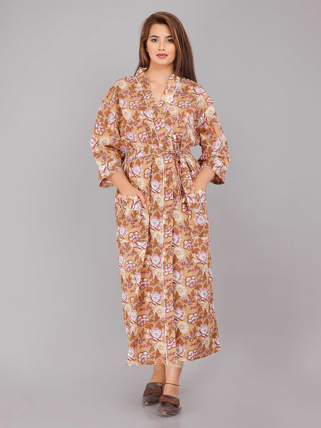 

SHOOLIN Brown Printed Maxi Nightdress