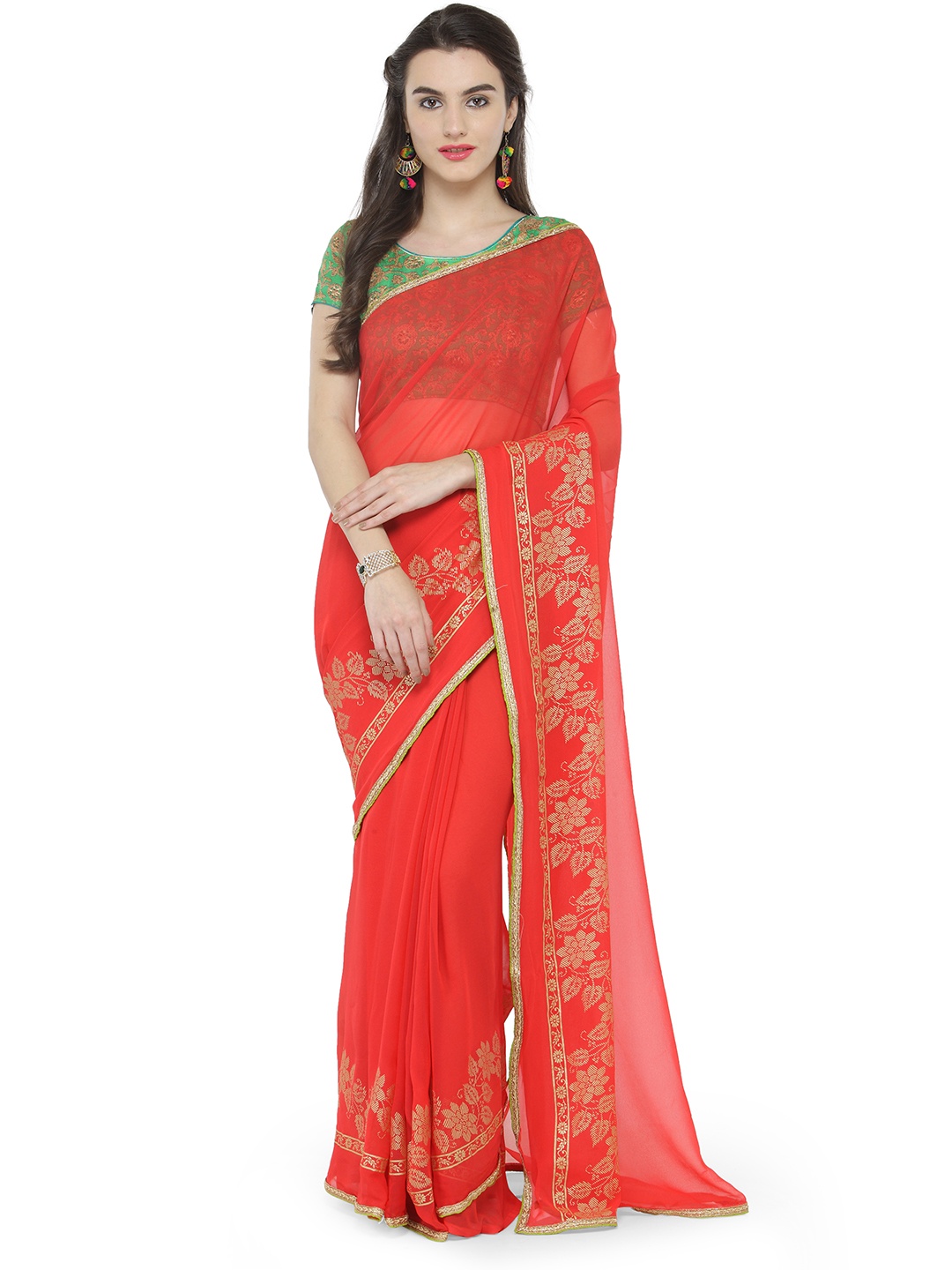 

Kvsfab Pink Georgette Saree