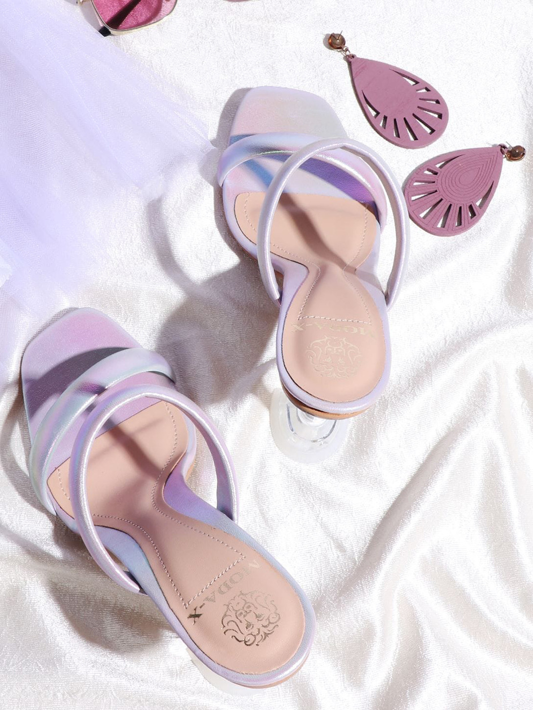 

MODA-X Blue Striped Stiletto Mules with Bows