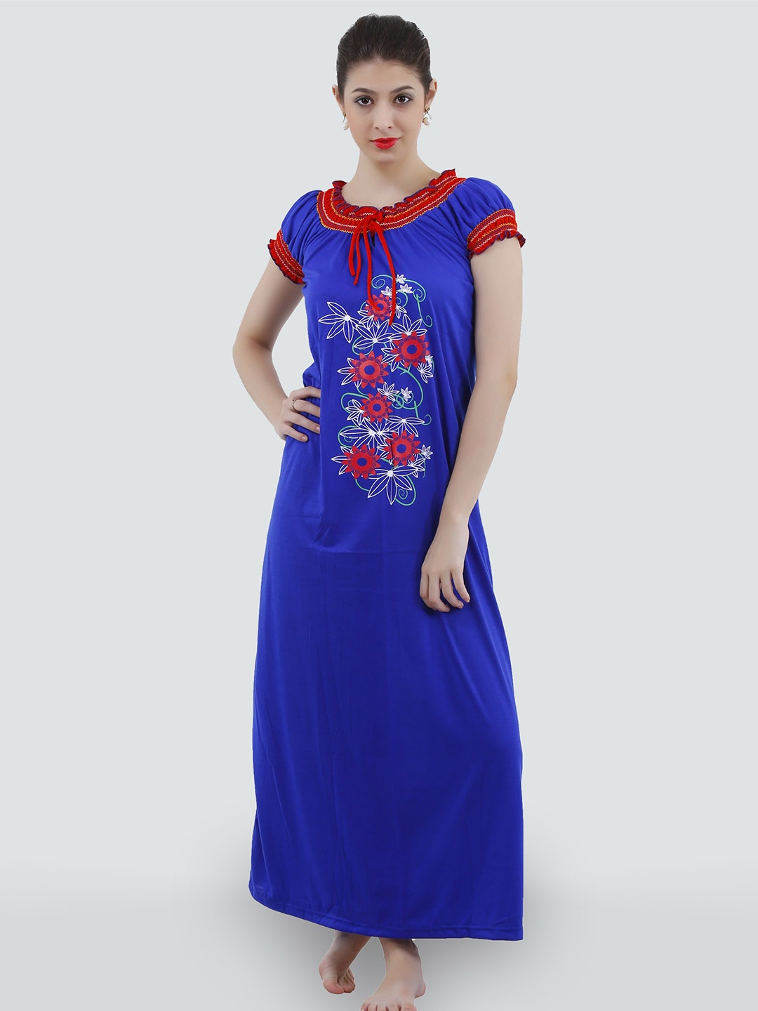 

Romaisa Blue Printed Maxi Nightdress