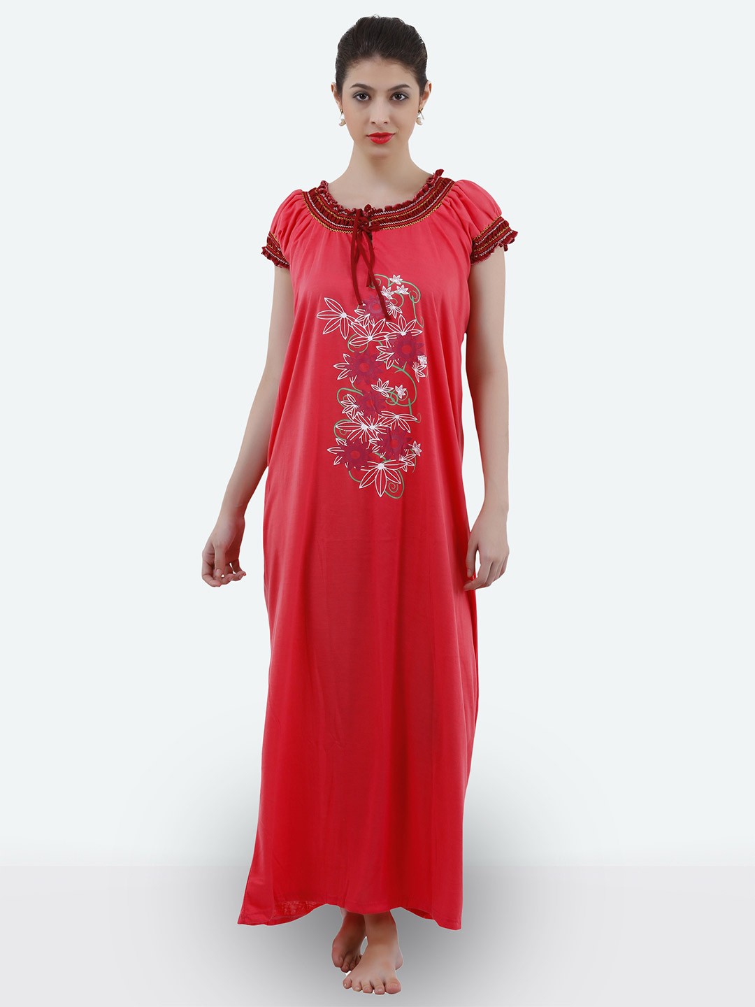 

Romaisa Red Printed Maxi Nightdress