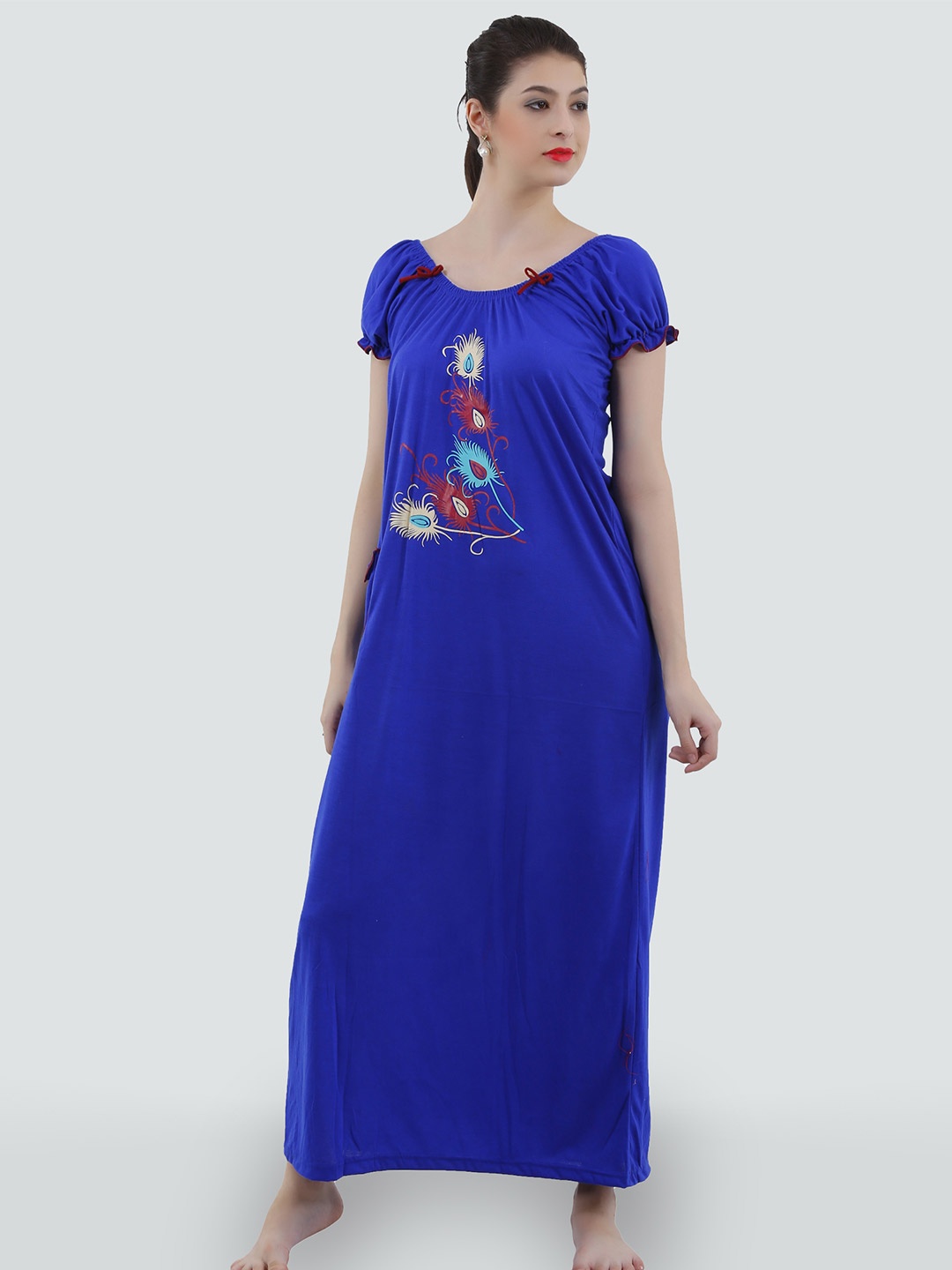 

Romaisa Blue Printed Maxi Nightdress