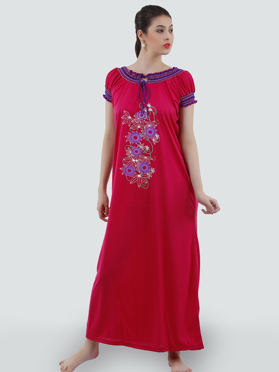 

Romaisa Pink Printed Maxi Nightdress
