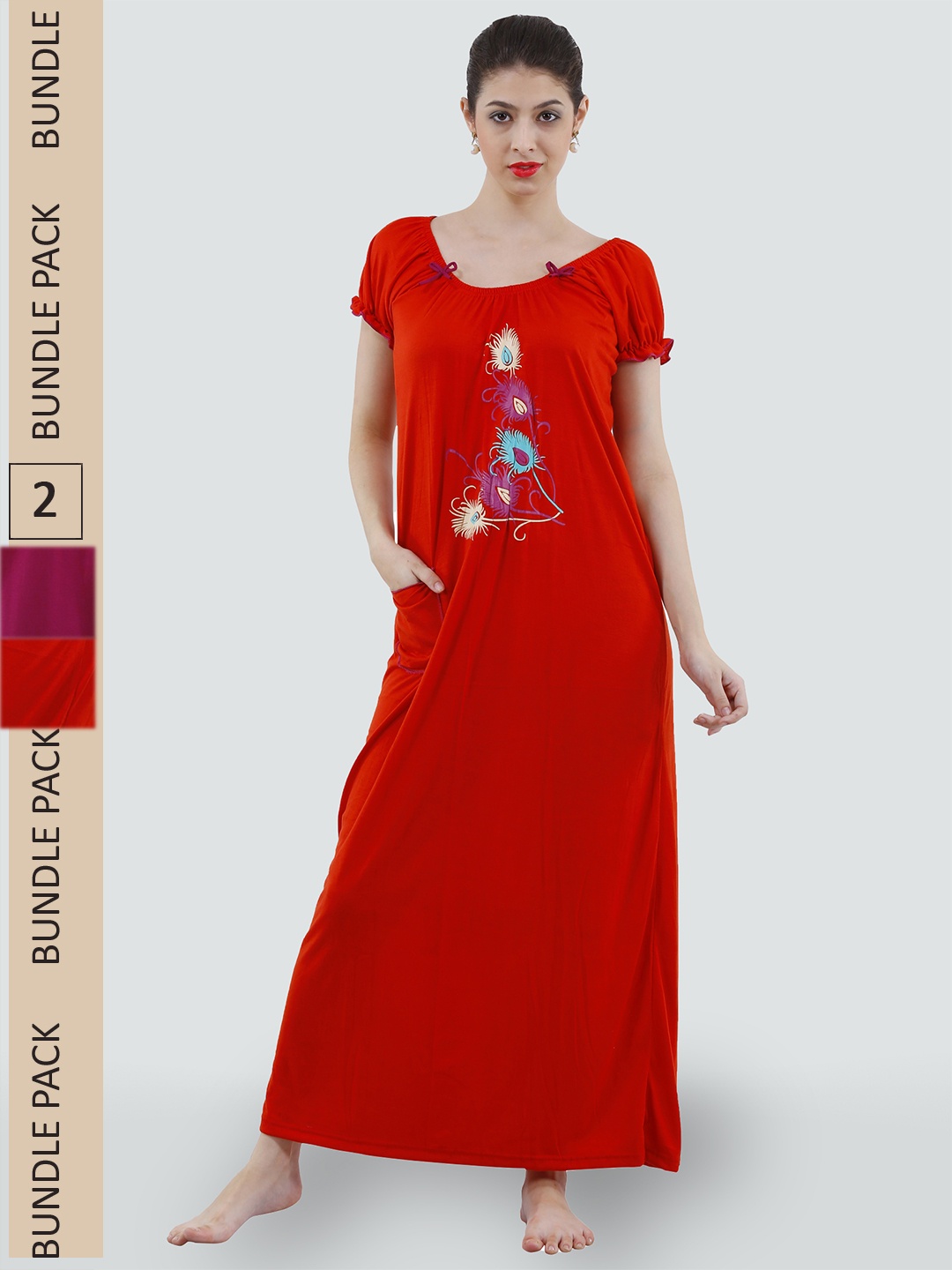 

Romaisa Red Printed Maxi Nightdress