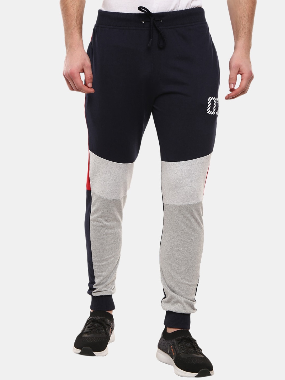 

V-Mart Men Navy Blue & Grey Cotton Mid-Rise Track Pant