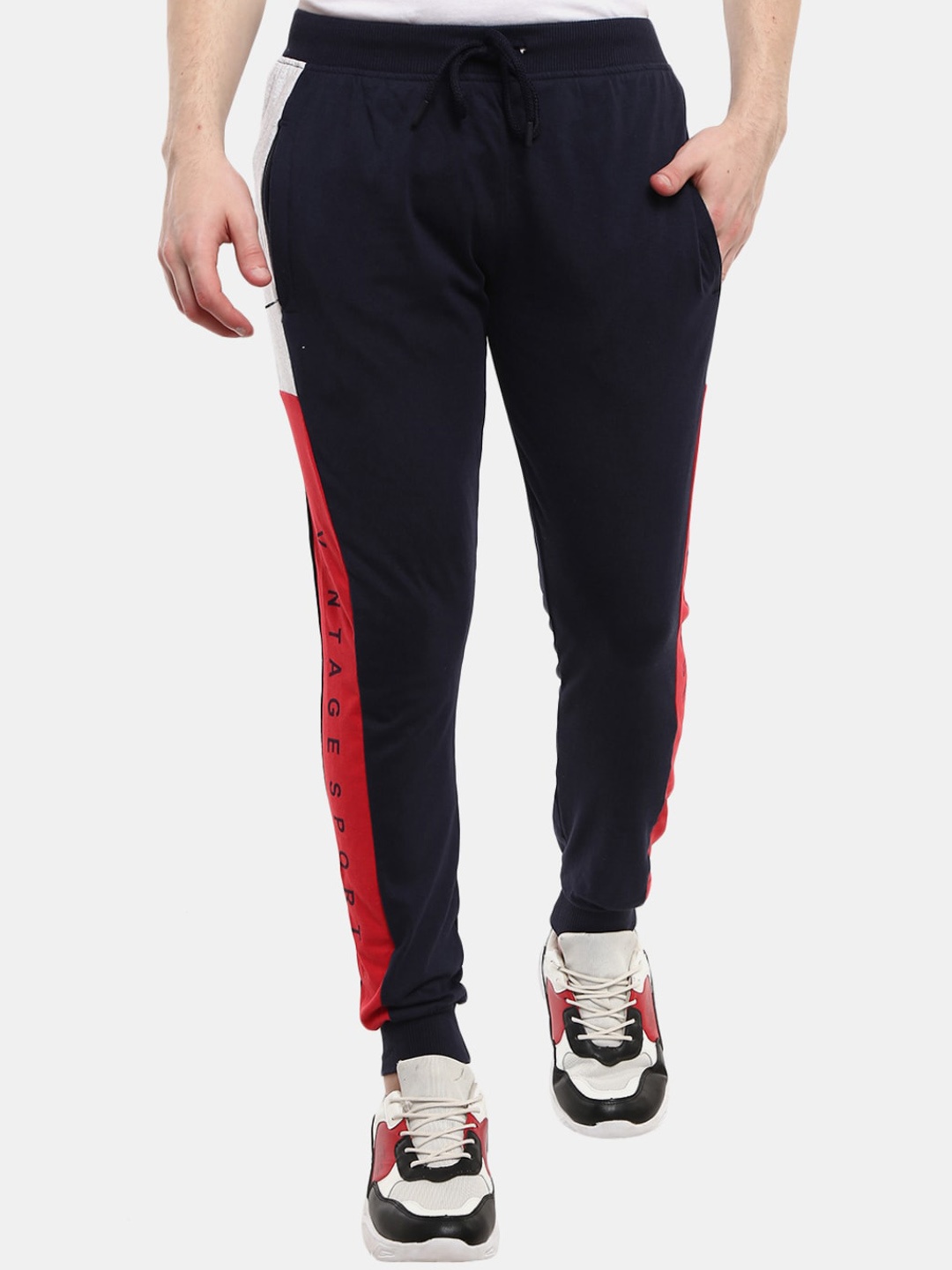 

V-Mart Men Navy Blue Solid Cotton Joggers
