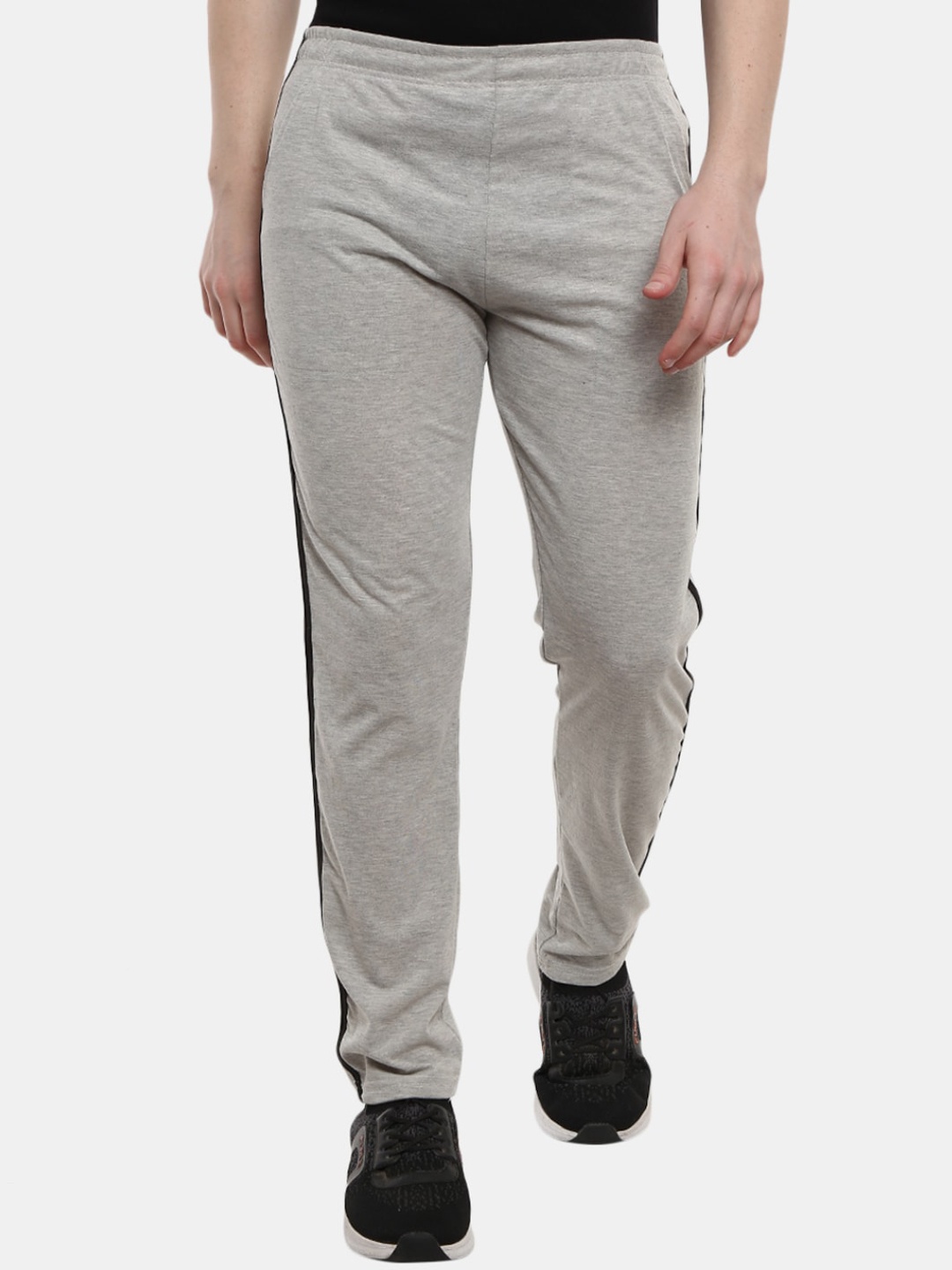 

V-Mart Men Melange Grey Solid Cotton Track Pants, Grey melange