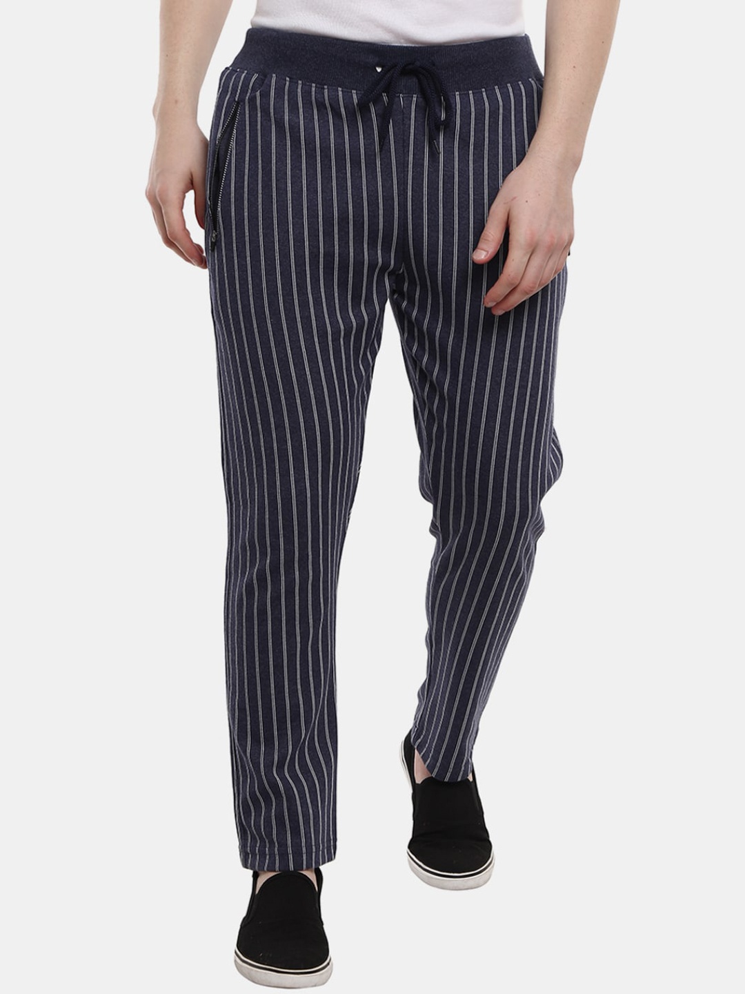 

V-Mart Men Navy Blue Striped Track Pants