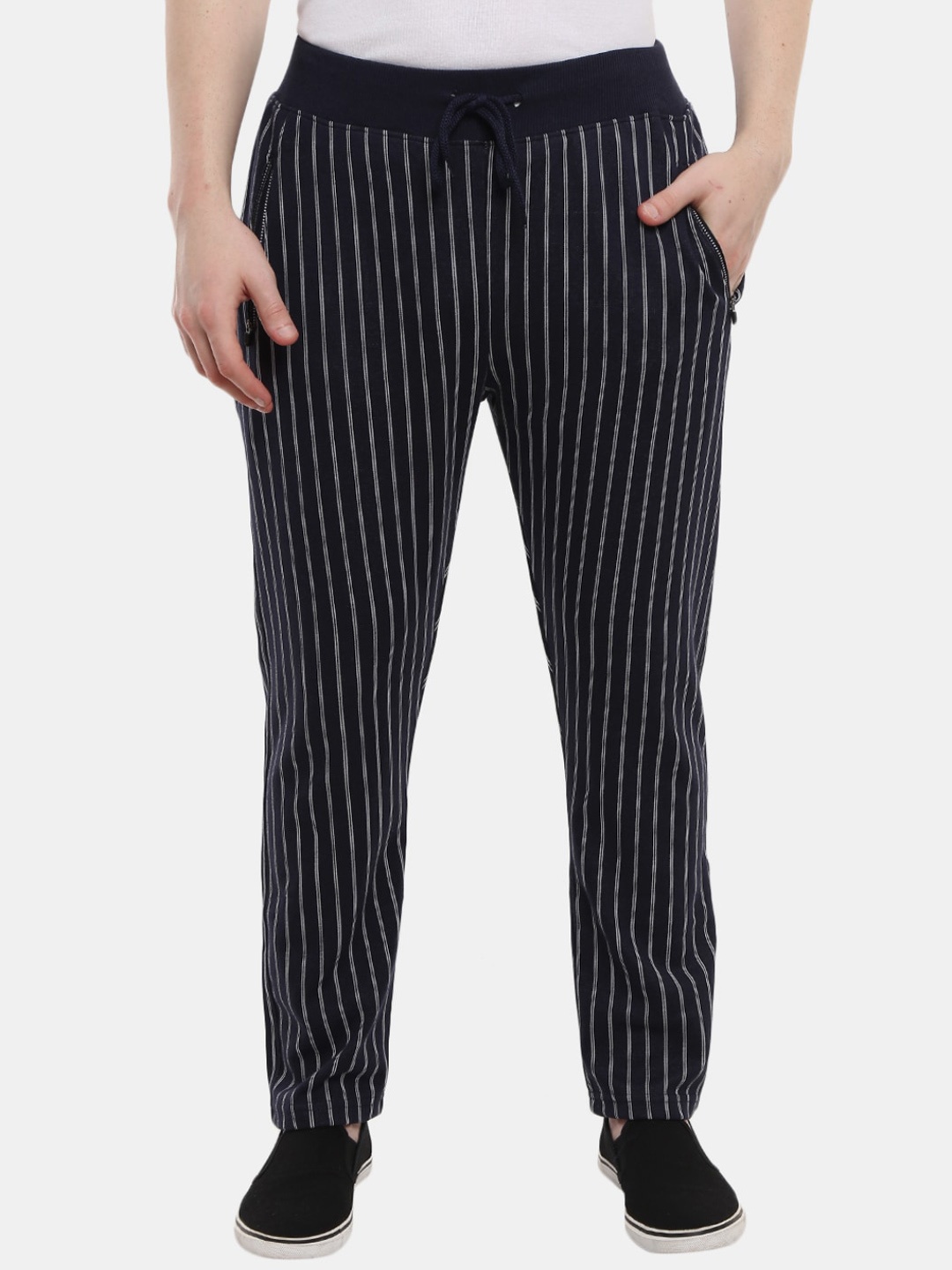 

V-Mart Men Navy Blue Striped Track Pants