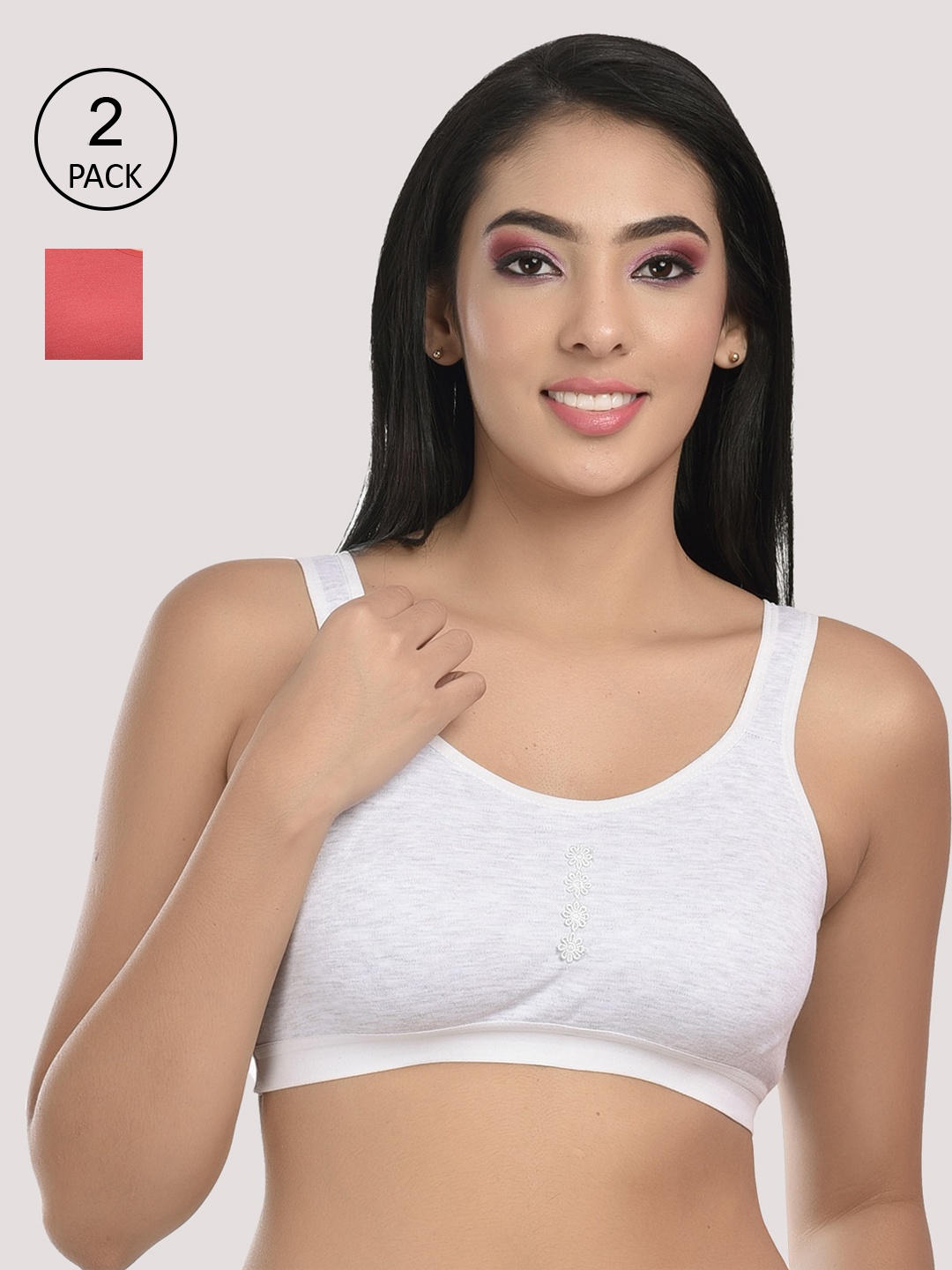 

StyFun Women Pack Of 2 Grey & Red Cotton Blend Sports Bra