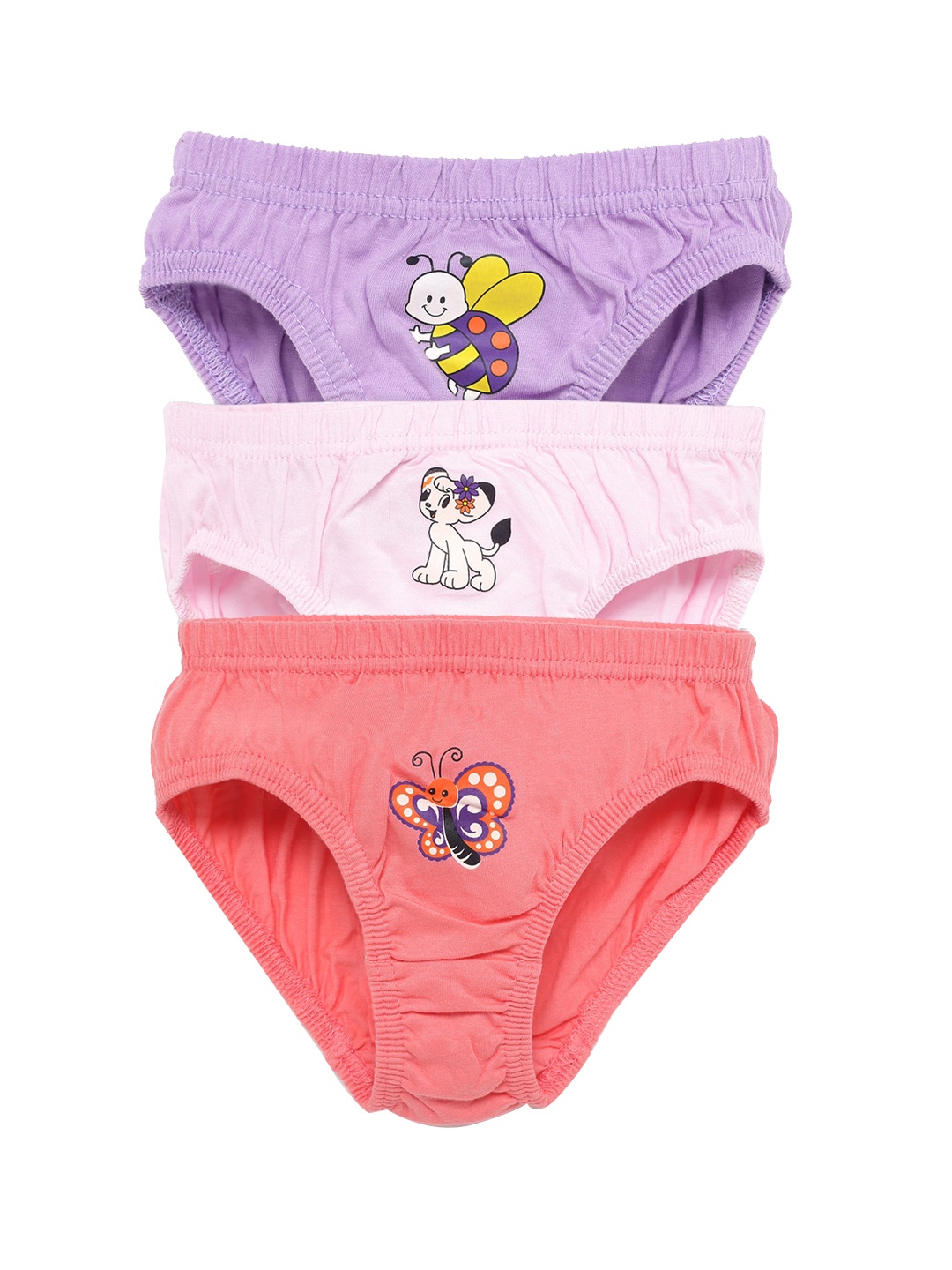 

SAVAGE Girls Pack of 3 Purple, Pink & Peach Coloured Printed Cotton Basic Briefs