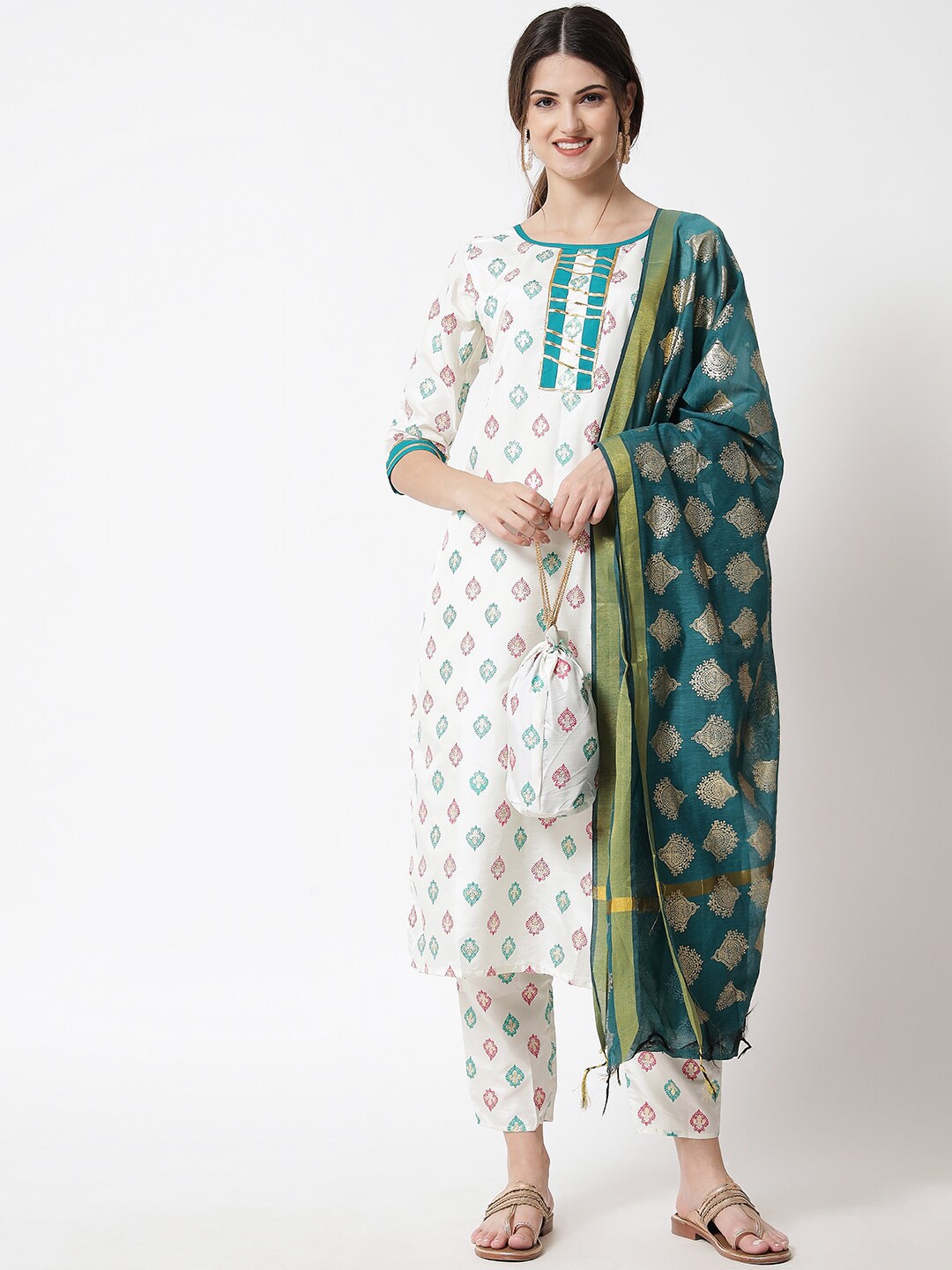 

VredeVogel Women Cream-Coloured Ethnic Motifs Printed Kurta with Trousers & Dupatta