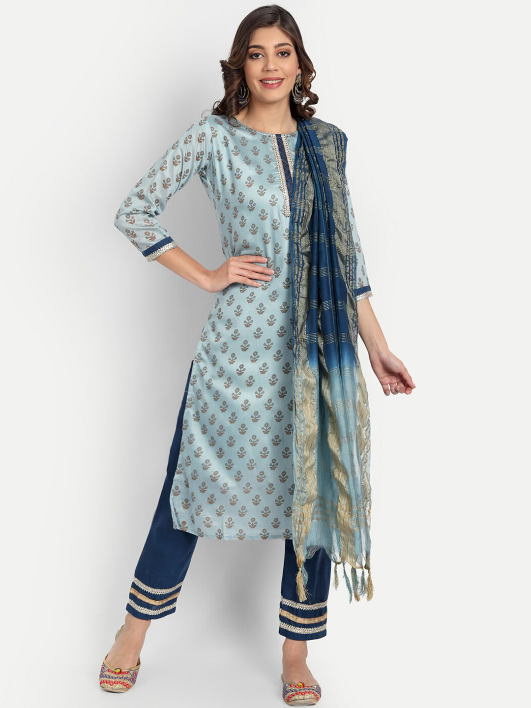 

VredeVogel Women Blue Ethnic Motifs Printed Kurta with Trousers & Dupatta