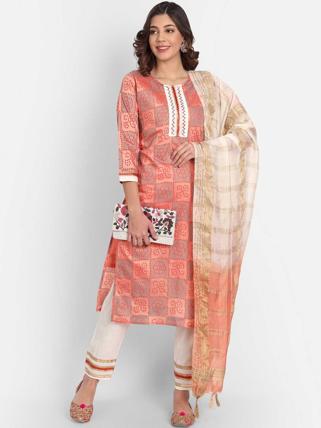 

VredeVogel Women Peach-Coloured Printed Layered Kurta with Trousers