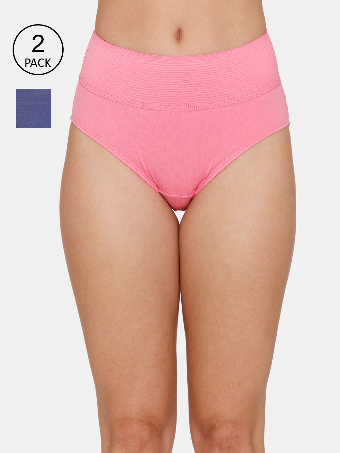 

Zivame Women Pack Of 2 Blue & Pink Solid Cotton Hipster Briefs