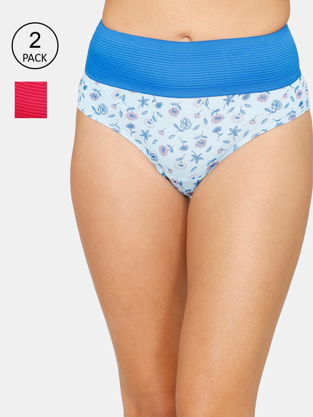 

Zivame Women Pack of 2 Blue & Peach Assorted Cotton Hipster Briefs