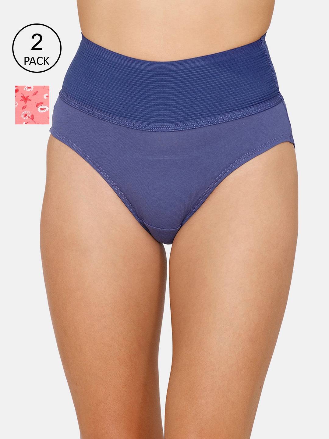 

Zivame Women Pack Of 2 Blue & Red Solid Hipster Briefs
